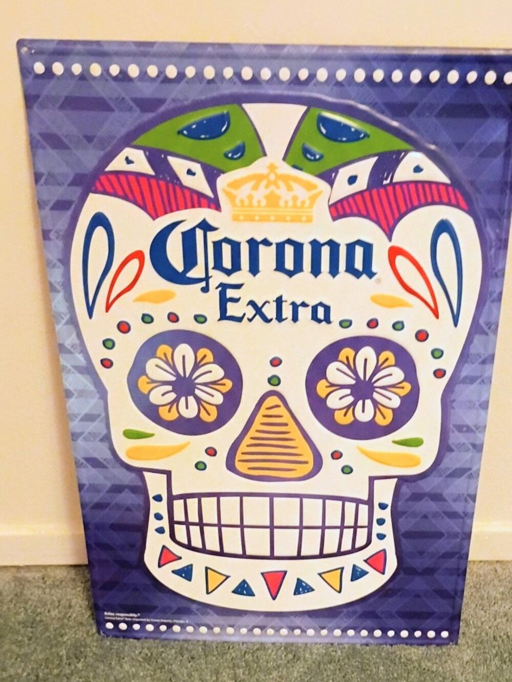 Corona Extra Dia de los Muertos Sugar Skull Tin Tacker sign
